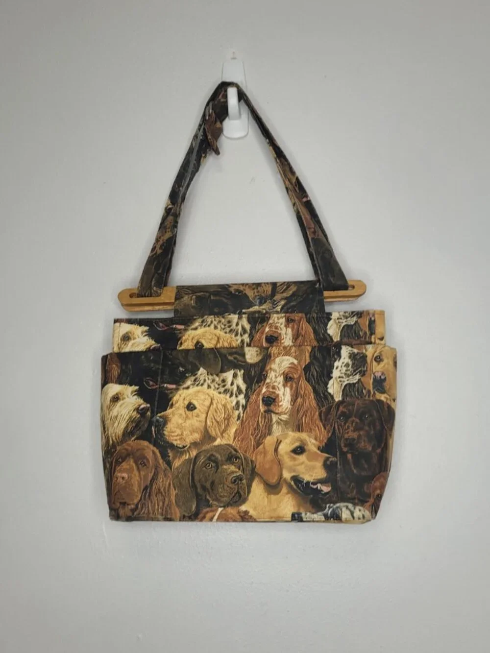 Realistic all over dog print tote cute funky unique lots of pockets